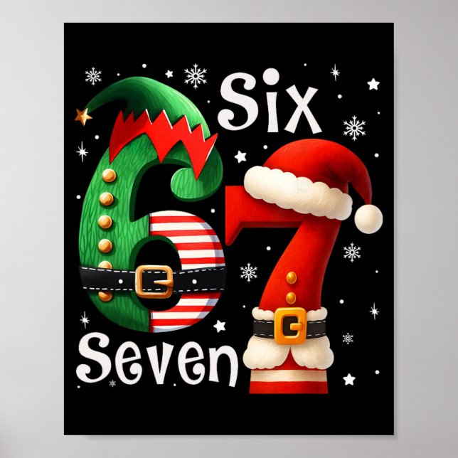 Poster Diversão Seis Sete 67 Meme 6 7 Elfo Papai Noel Nat (Frente)