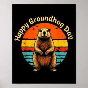 Poster Divertida Meteorologia Vintage Groundhog Dia Feliz