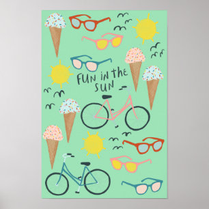 Poster DIVERTIDA NA BONITA Arte de Verão Colorida SUN