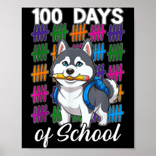 Poster Divertido 100 dias de escola siberian husky crianç
