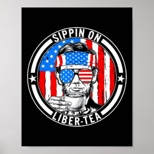 Poster Divertido 4 de julho bebendo Liber-tea Liberdade E