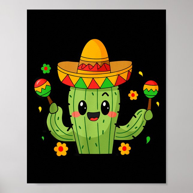 Poster Divertido Chapéu de Cacto da Festa Cinco De Mayo (Frente)