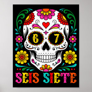 Poster Divertido Dia De Los Muertos Crânio de Açúcar Seis