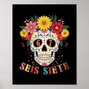 Poster Divertido Dia De Los Muertos Crânio de Açúcar Seis