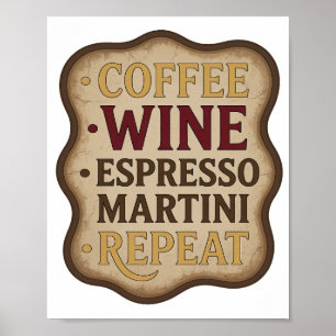 Poster Divertido Dourado CAFÉ VINHO ESPRESSO MARTINI REPI