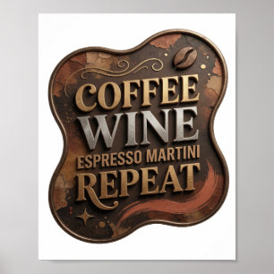 Poster Divertido Dourado CAFÉ VINHO ESPRESSO MARTINI REPI