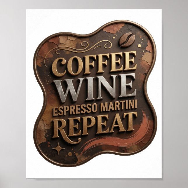 Poster Divertido Dourado CAFÉ VINHO ESPRESSO MARTINI REPI (Frente)