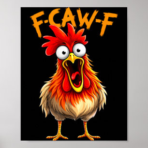 Poster Divertido f cacareja f galo ave galinha sussurrado