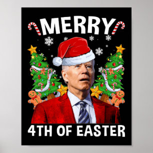 Poster Divertido Joe Biden Natal Santa Hat Feliz 4º Do Ea