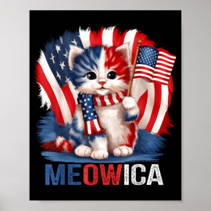 Poster Divertido Meowica Dia do Memorial do Gato Bandeira