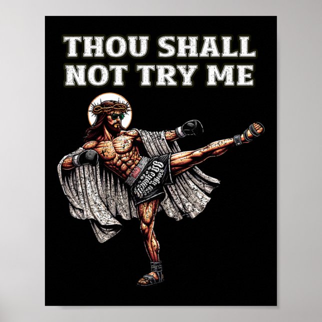 Poster Divertido Muay Thai Senhor Jesus Boxe Tailandesa K (Frente)
