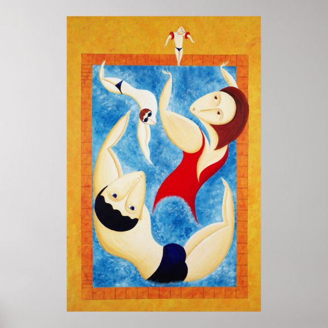 Pôster Divertido na piscina de natação (Frente)