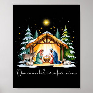 Poster Divertido Natal Cristão Jesus Oh Venha Vamos Adora