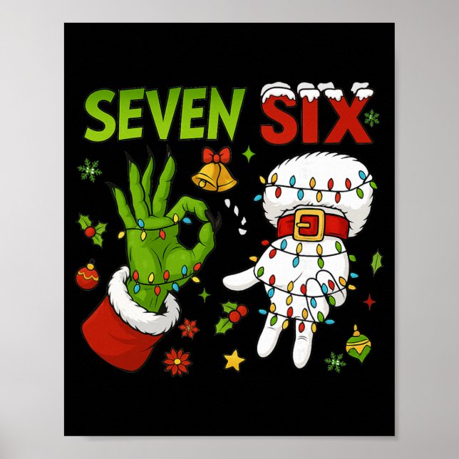 Poster Divertido Seis Sete 67 Meme 6 7 Natal Elfo Mão Men (Frente)