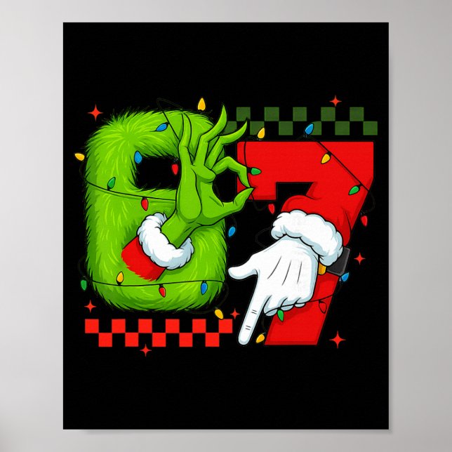 Poster Divertido Seis Sete 67 Meme 6 7 Natal Elfo Mão Men (Frente)