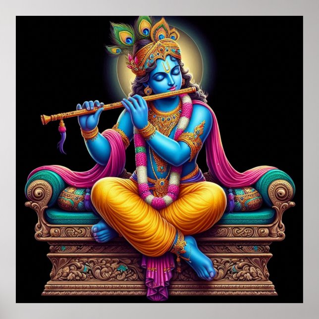 Poster Divine Serene Krishna Flute Art (Frente)