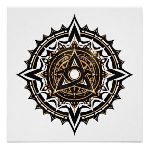 Pôster Divino Sagrado Mandala - Preto e Dourado Trishul