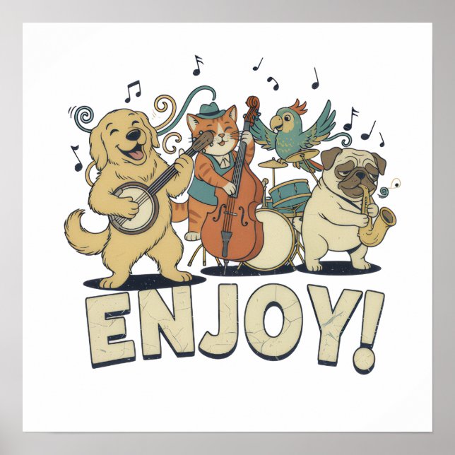 Poster “Divirta-se – Animais Fofos Tocando Instrumentos M (Frente)