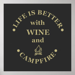 Poster Dizires engraçados de acampamento e vinho