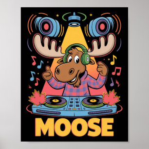 Poster Dj Animal Moose Mixing Bate Música Divertida