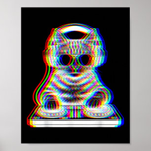 Poster Dj Cat Edm Música Engraçada Presente Para Gatos De