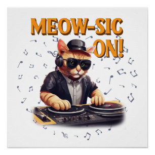 Pôster DJ Cat Tee Camisa De Violão De Gato Gato Engraça