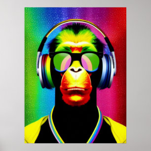 Poster DJ Monkey Music Lover DJ Chimp Humor