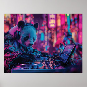 Poster DJ Panda com fones de ouvido