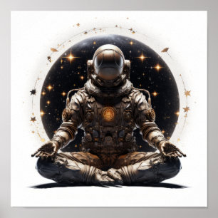 Poster do Astronauta Zen - Meditação Buda no Espaç