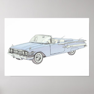 Pôster Do azul de Chevy do Impala desenho 1960 de lápis