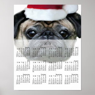 Poster do calendário do cão 2013 do pug do Natal
