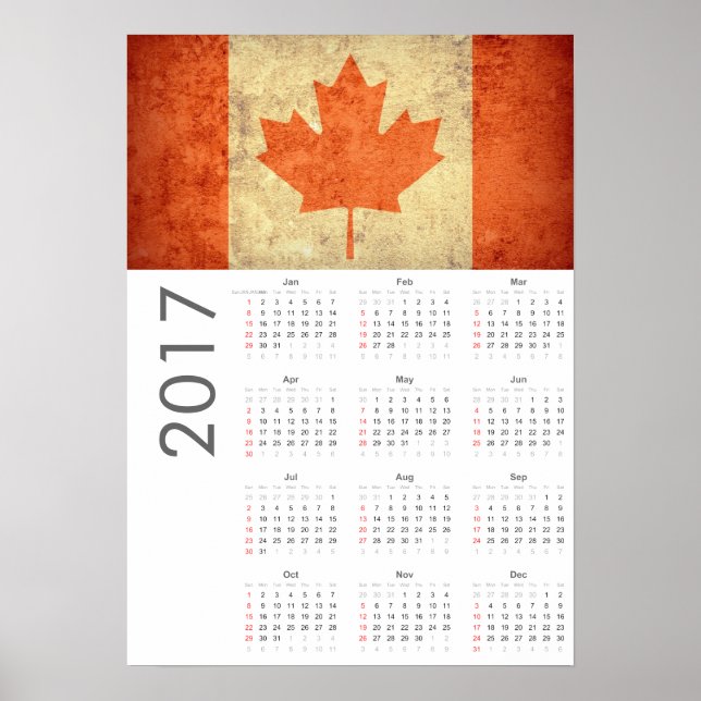 Poster do Calendário Grunge da Bandeira do Canadá  (Frente)