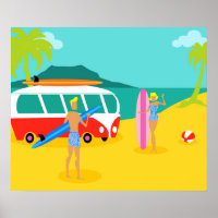 Poster do Casal de Surfer Retro