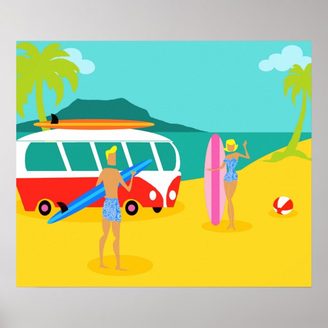 Poster do Casal de Surfer Retro (Frente)