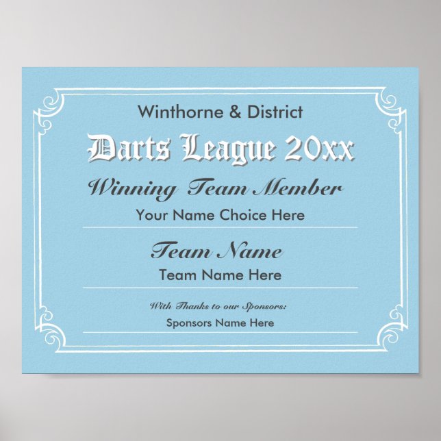 Poster do Certificado de Concorrência Darts (Frente)