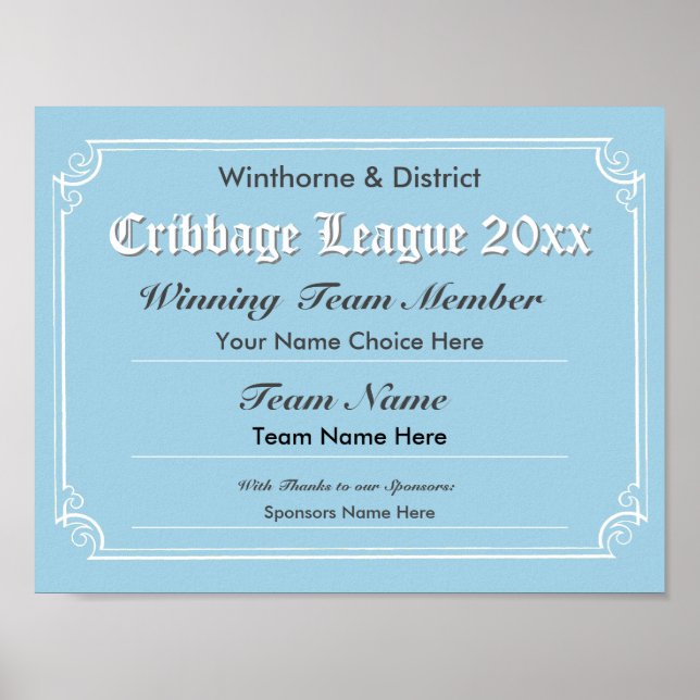 Poster do Certificado de Concorrência para Cribbag (Frente)