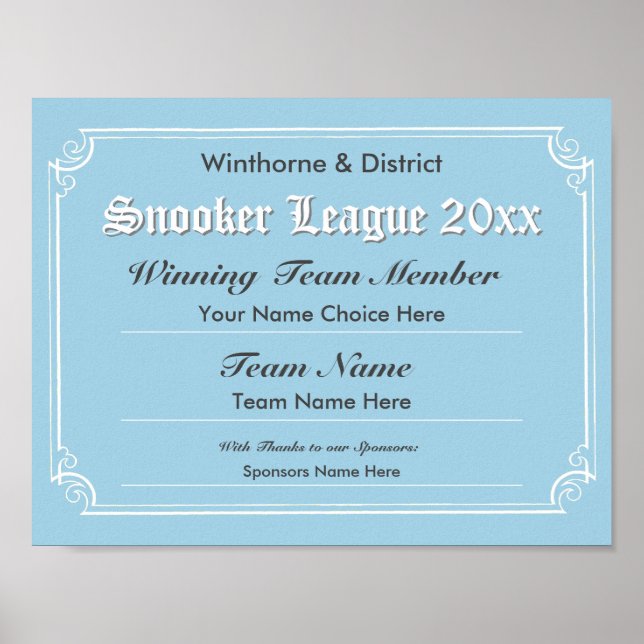 Poster do Certificado de Concorrência Snooker (Frente)