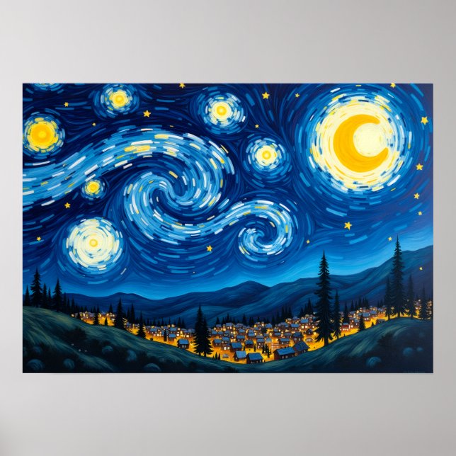 Pôster do Céu Giratório Inspirado na Noite Estrela (Frente)