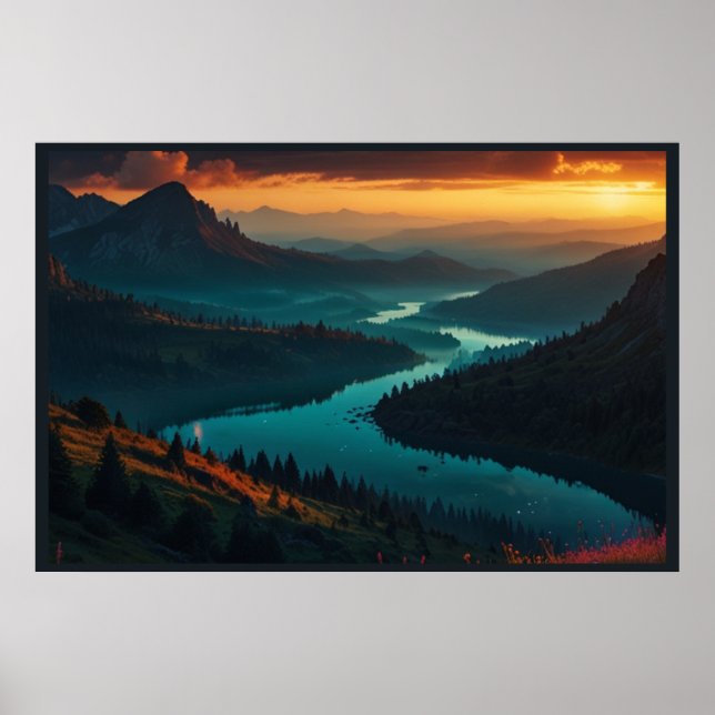 Poster do Céu Noturno Sonhador com Luzes do Norte (Frente)