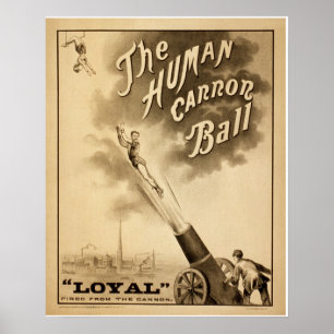 Poster do circo do vintage a bola de canhão human