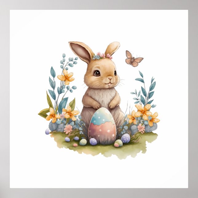 Poster do Coelhinho de Páscoa com Aquarela (Frente)