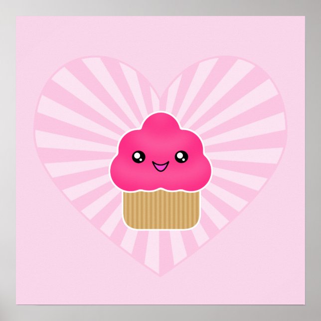 Poster do Cupcake do Coração Kawaii (Frente)
