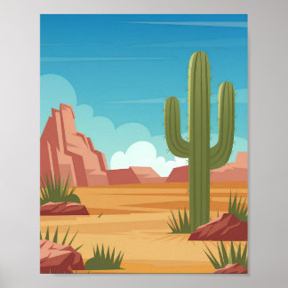 Poster do Deserto do Sudoeste - Vetor Flat Cactus