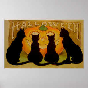 Poster do Dia das Bruxas de Abóbora de Gatos Negro