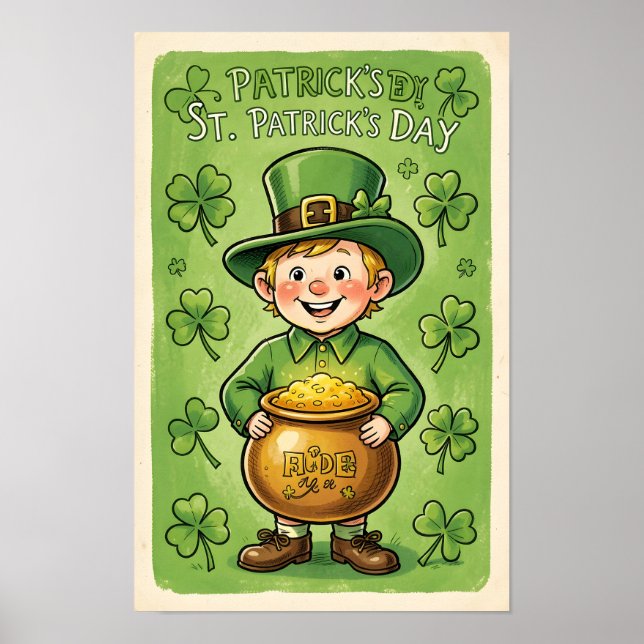 Poster do Dia de São Patrício com Gnomo Duende e T (Frente)