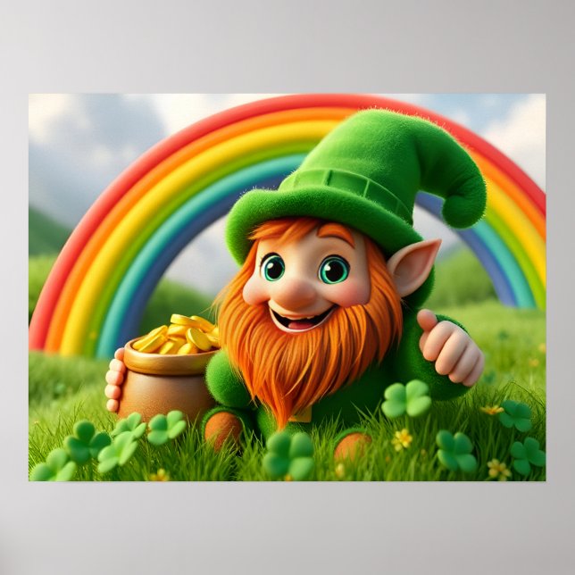 Poster do Dia de São Patrício com Gnomo Leprechaun (Frente)