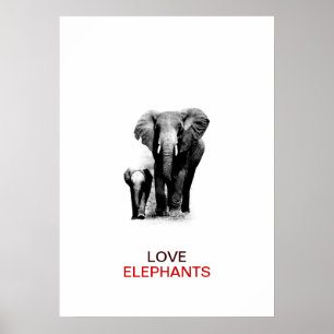 Poster do elefante de BW & do elefante do bebê