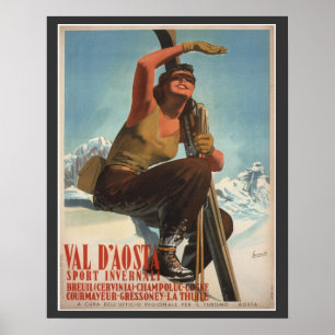 Poster do esqui do vintage, Italia, Val - aosta de