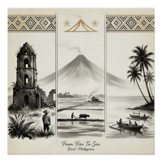 Pôster Do Fogo Ao Mar-Bicol Filipinas Sumi-e