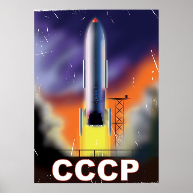Poster do foguete espacial da União Soviética (Frente)
